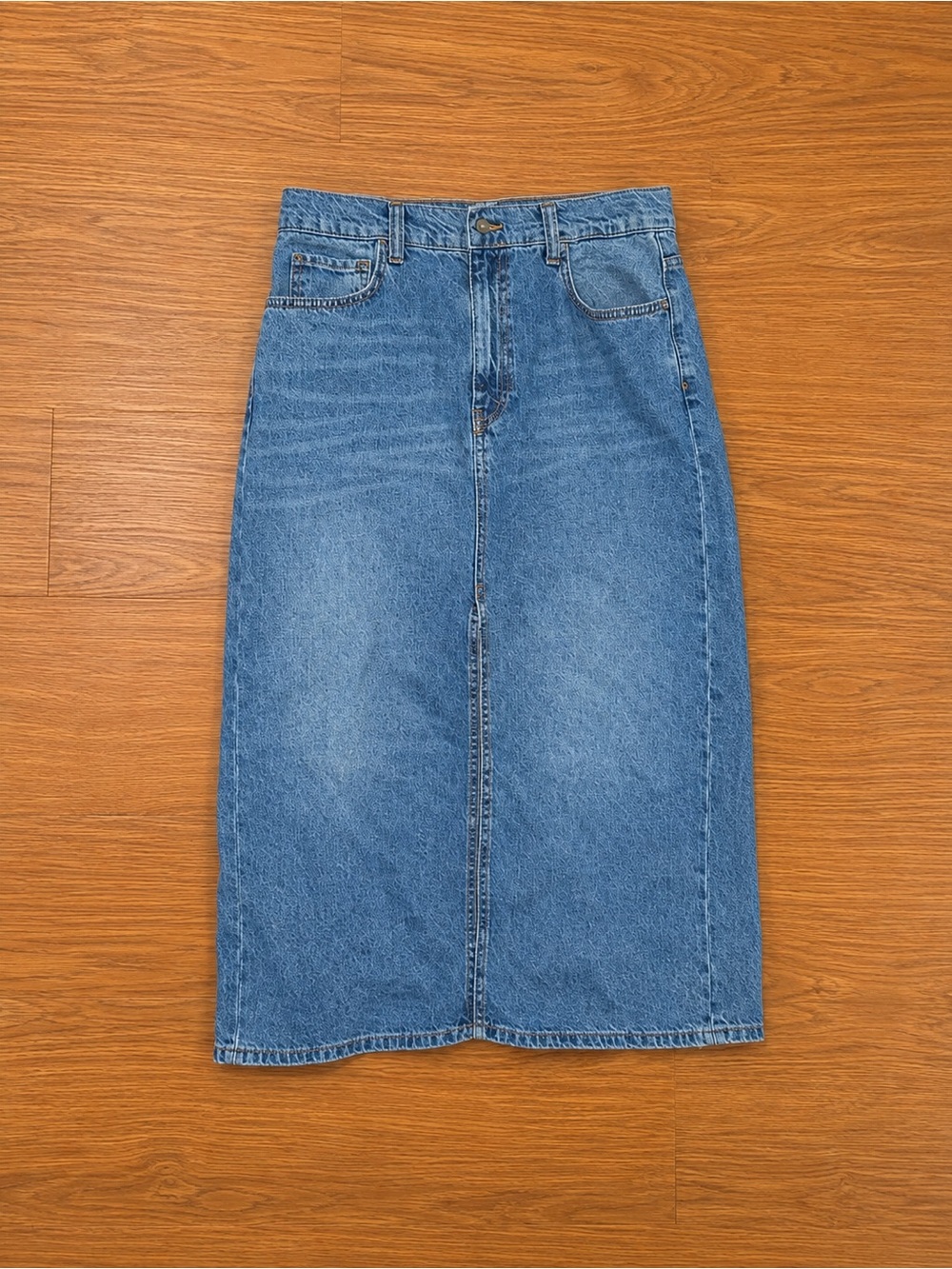 Zara Light Blue Denim Skirt with Contrast Stitching Sz L
